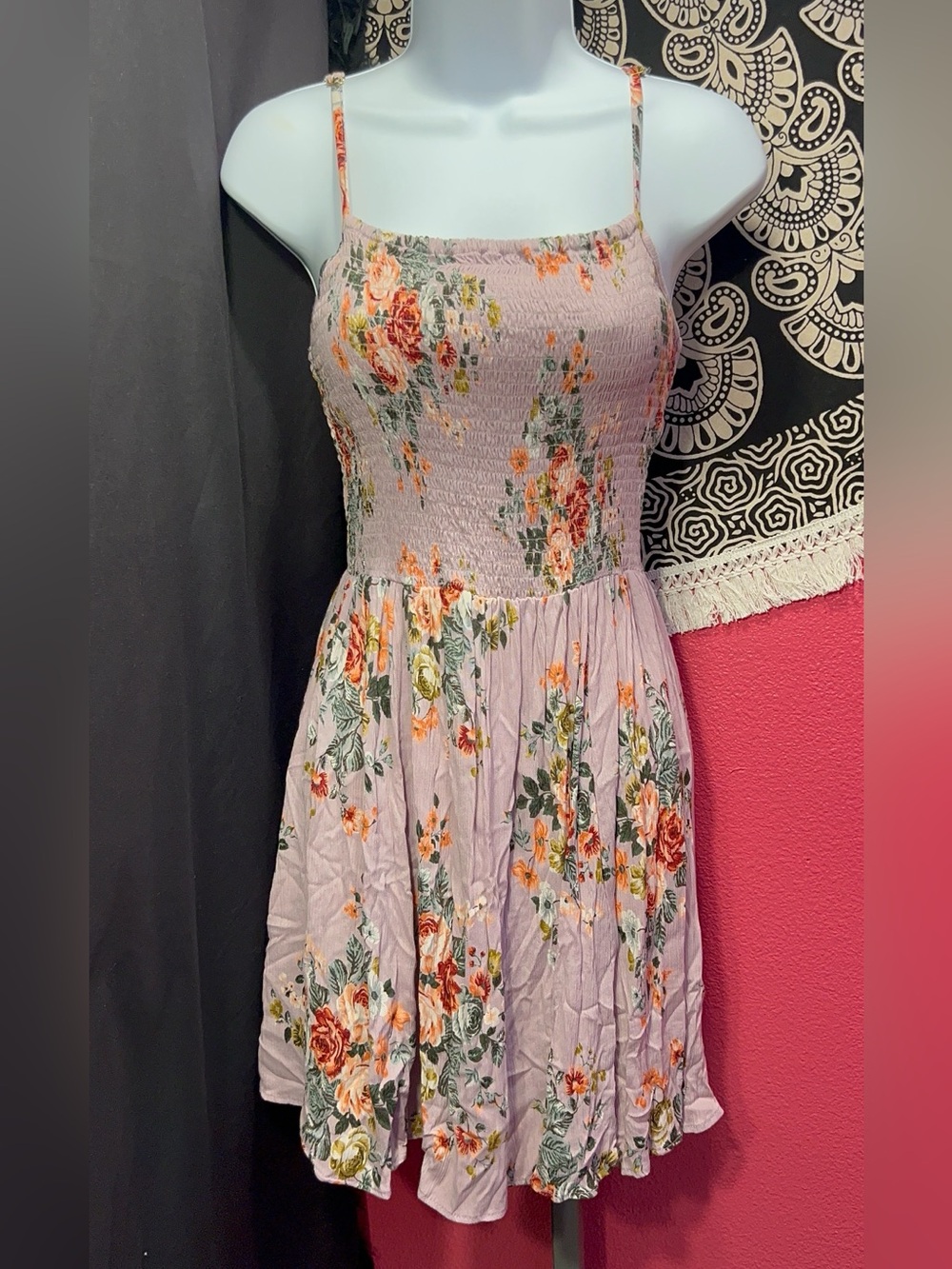 Angie Lavender Pink Floral Smocked Mini Dress